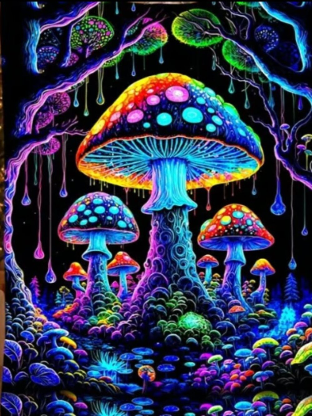 Neon Mushrooms Plush Blanket